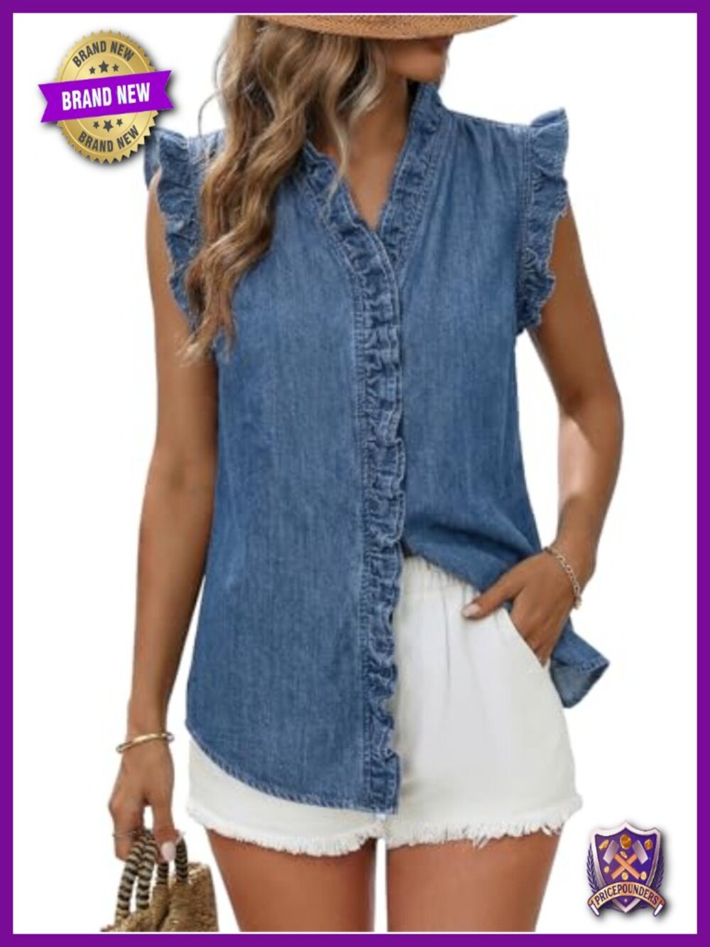 Denim Vest Women Sleeveless Button Up Peplum V Neck Jean Vest
